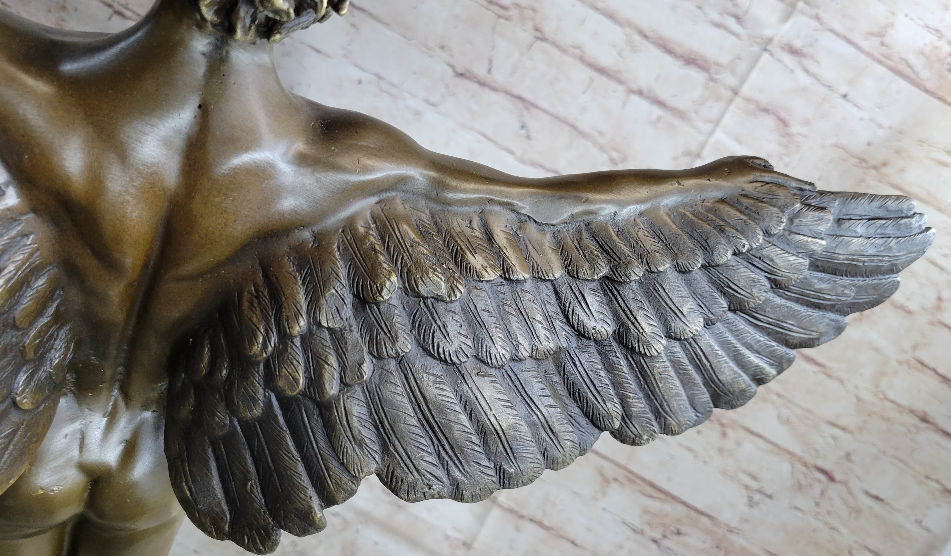 Signed: A.A.Weinman, Bronze Naked Icarus Sculpture art Deco Marble Base Figurine