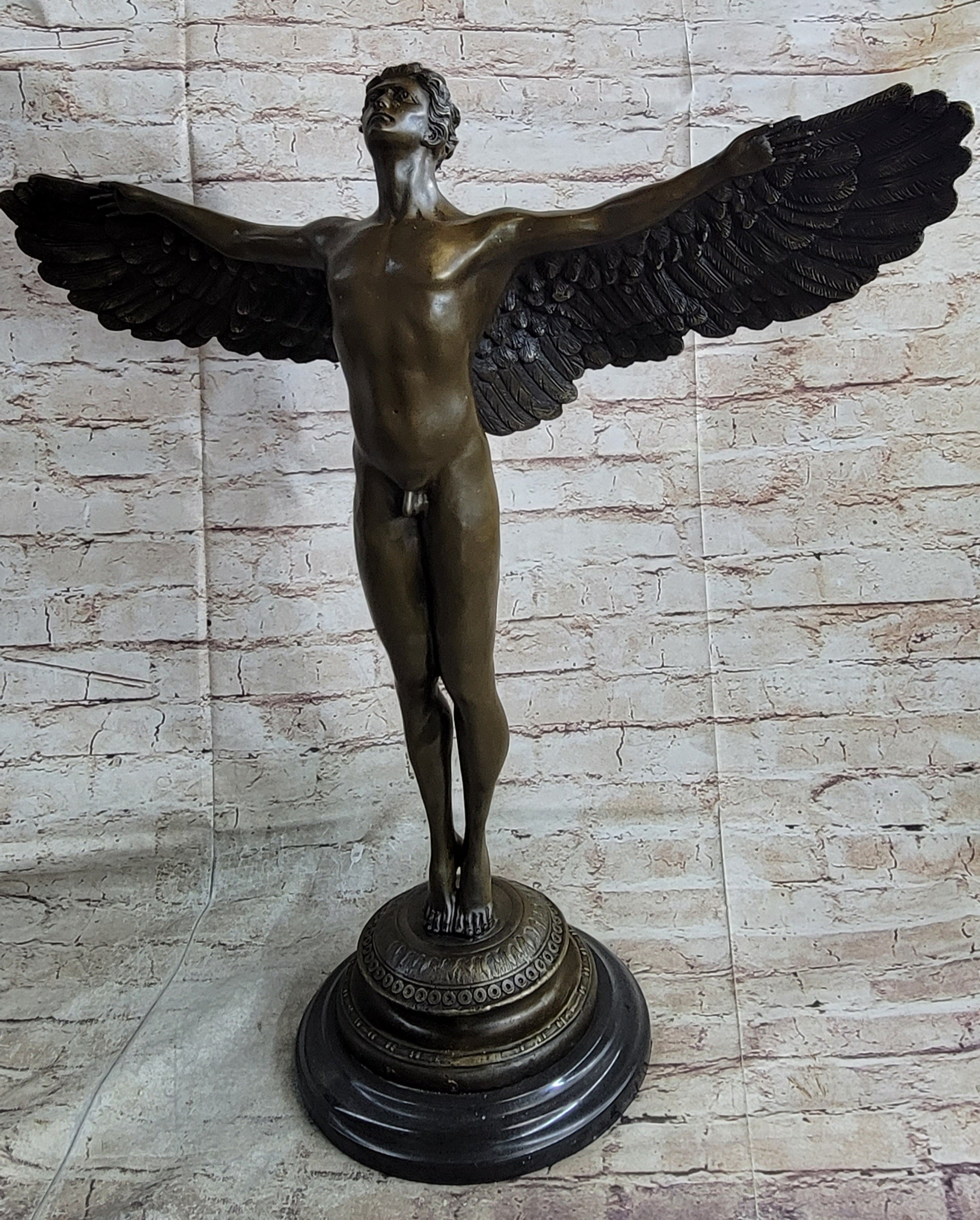 Signed: A.A.Weinman, Bronze Naked Icarus Sculpture art Deco Marble Base Figurine