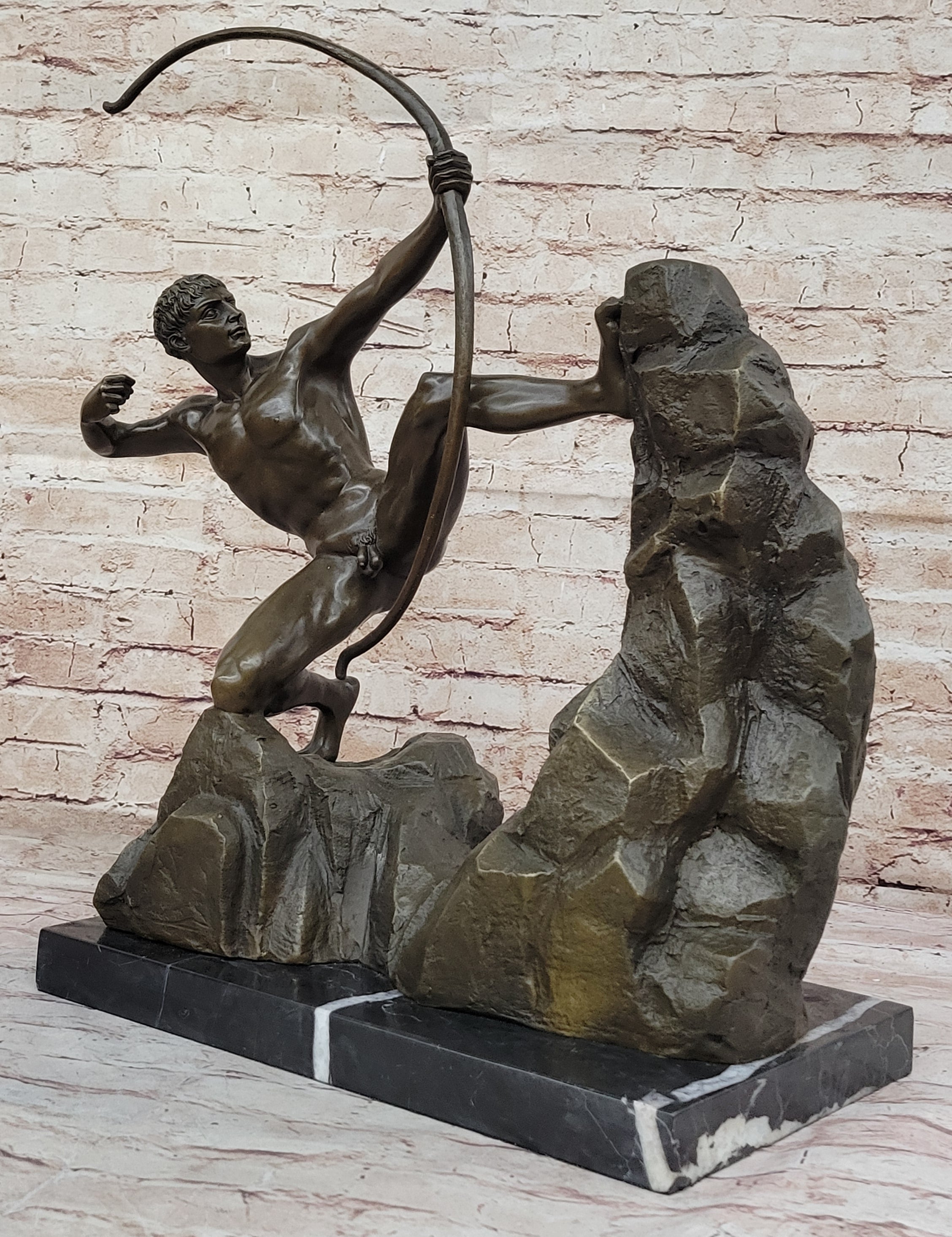 Nude Archer with Bow - Bronze Sculpture Statue by Emile Bourdelle on Marble Base