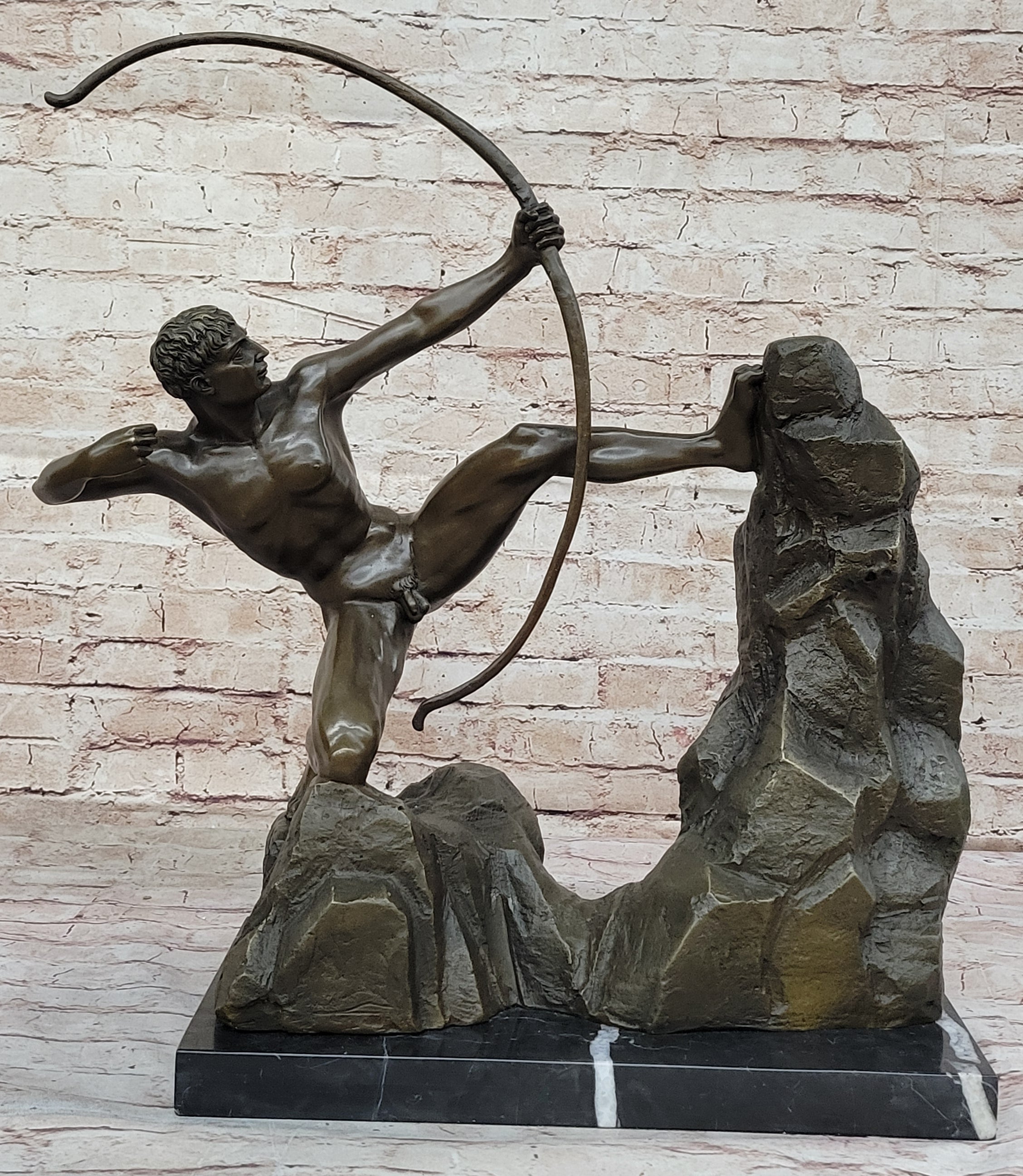 Nude Archer with Bow - Bronze Sculpture Statue by Emile Bourdelle on Marble Base
