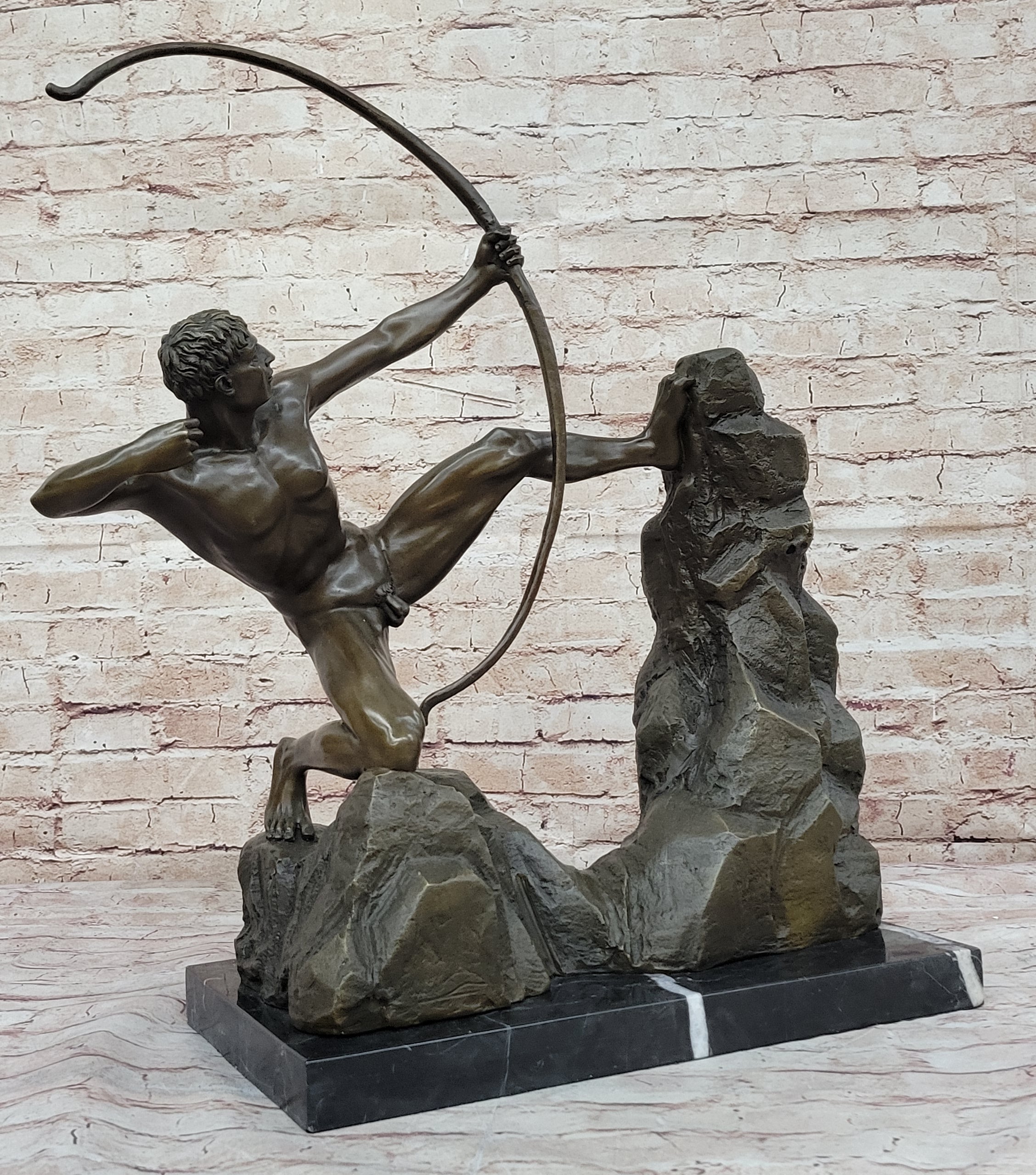 Nude Archer with Bow - Bronze Sculpture Statue by Emile Bourdelle on Marble Base