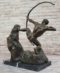 Nude Archer with Bow - Bronze Sculpture Statue by Emile Bourdelle on Marble Base