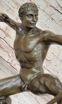 Nude Archer with Bow - Bronze Sculpture Statue by Emile Bourdelle on Marble Base