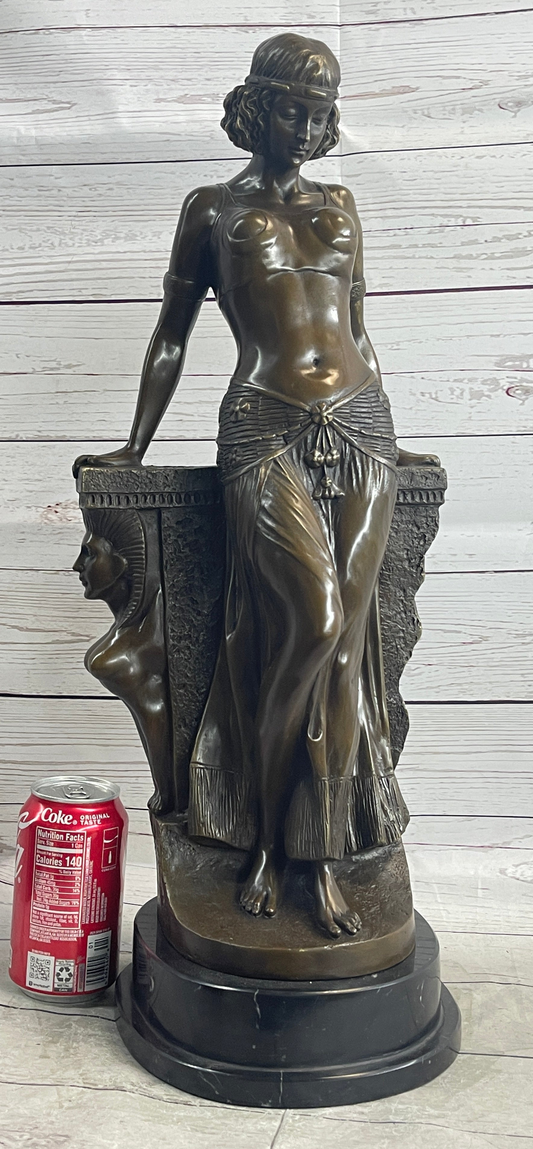 Cleopatra Egyptian Princess Sexy Semi Nude Bronze Sculpture Statue Decor on Marble Base