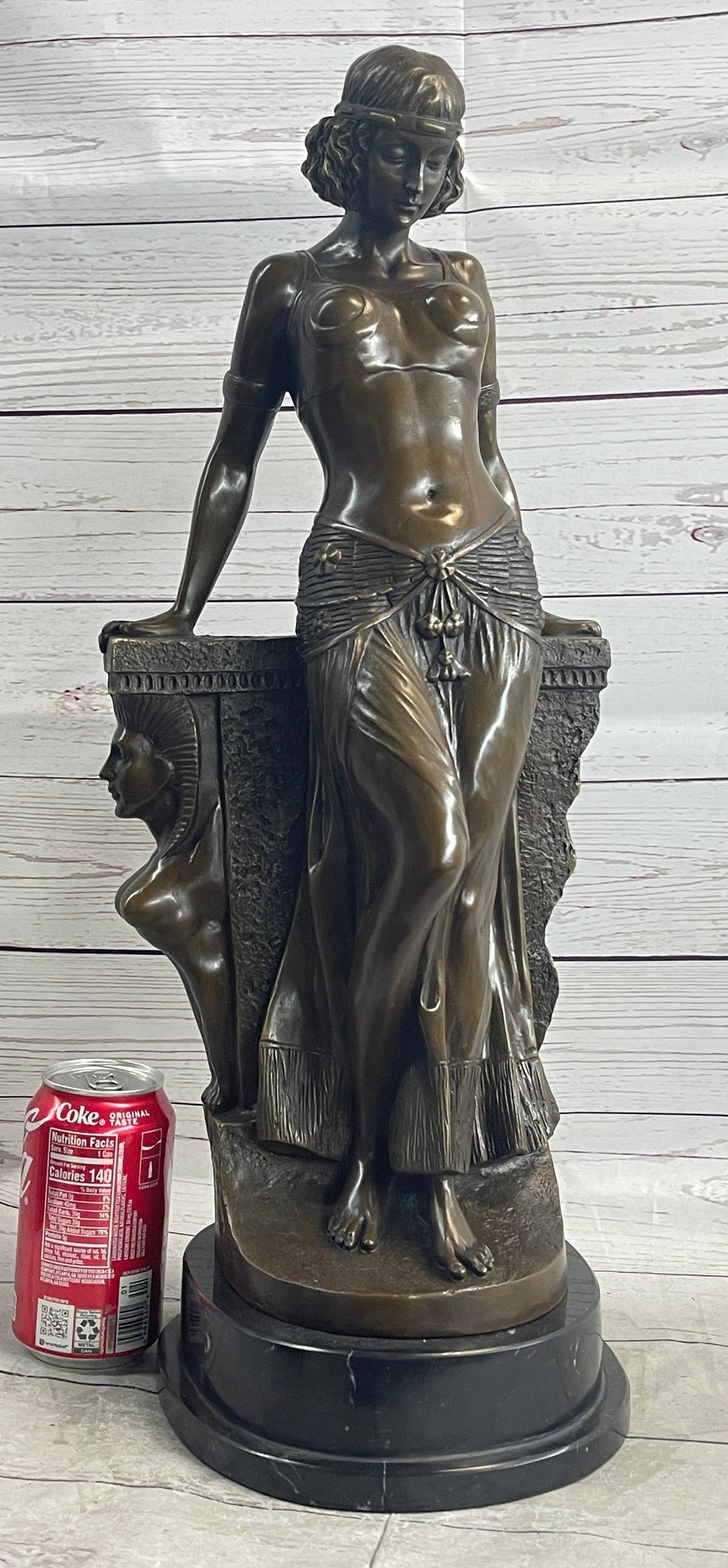Cleopatra Egyptian Princess Sexy Semi Nude Bronze Sculpture Statue Decor on Marble Base