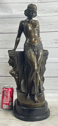 Cleopatra Egyptian Princess Sexy Semi Nude Bronze Sculpture Statue Decor on Marble Base