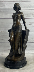 Cleopatra Egyptian Princess Sexy Semi Nude Bronze Sculpture Statue Decor on Marble Base