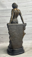 Cleopatra Egyptian Princess Sexy Semi Nude Bronze Sculpture Statue Decor on Marble Base