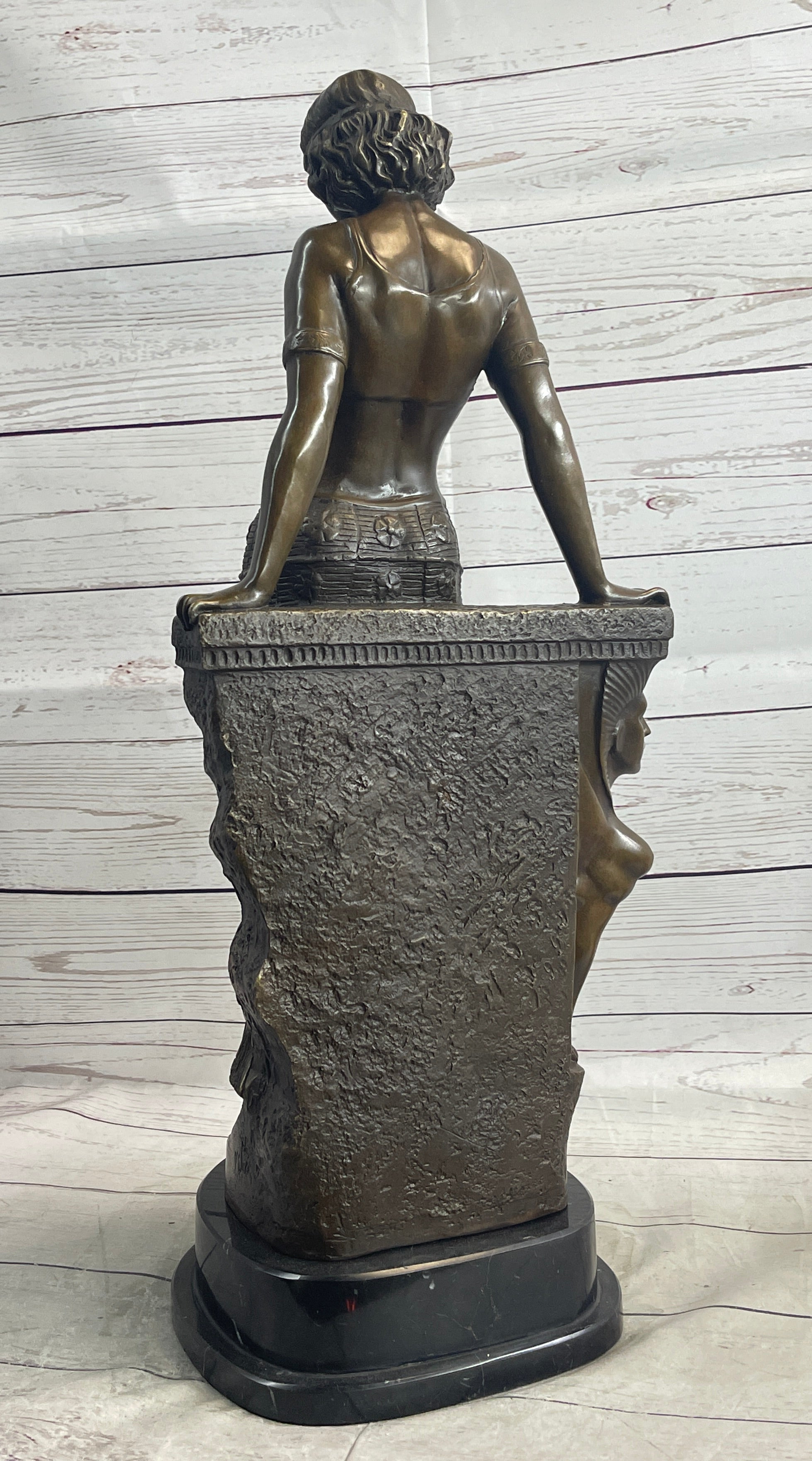 Cleopatra Egyptian Princess Sexy Semi Nude Bronze Sculpture Statue Decor on Marble Base