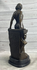 Cleopatra Egyptian Princess Sexy Semi Nude Bronze Sculpture Statue Decor on Marble Base