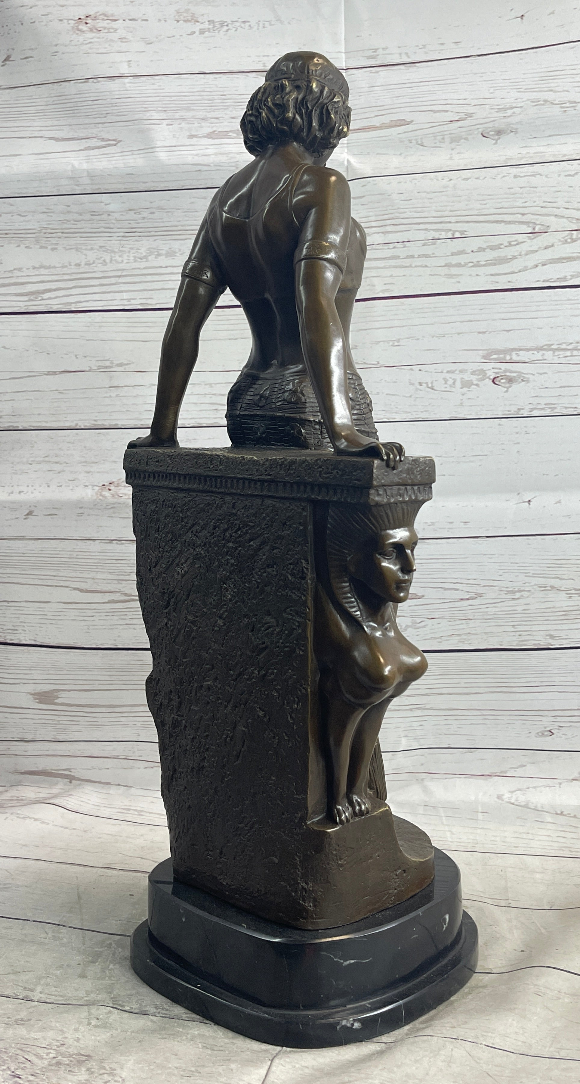Cleopatra Egyptian Princess Sexy Semi Nude Bronze Sculpture Statue Decor on Marble Base