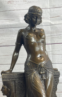Cleopatra Egyptian Princess Sexy Semi Nude Bronze Sculpture Statue Decor on Marble Base