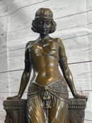 Cleopatra Egyptian Princess Sexy Semi Nude Bronze Sculpture Statue Decor on Marble Base