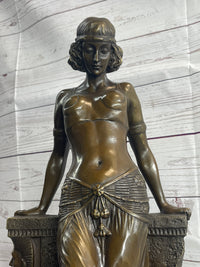 Cleopatra Egyptian Princess Sexy Semi Nude Bronze Sculpture Statue Decor on Marble Base