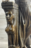 Cleopatra Egyptian Princess Sexy Semi Nude Bronze Sculpture Statue Decor on Marble Base