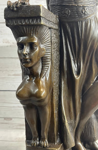 Cleopatra Egyptian Princess Sexy Semi Nude Bronze Sculpture Statue Decor on Marble Base