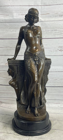 Cleopatra Egyptian Princess Sexy Semi Nude Bronze Sculpture Statue Decor on Marble Base