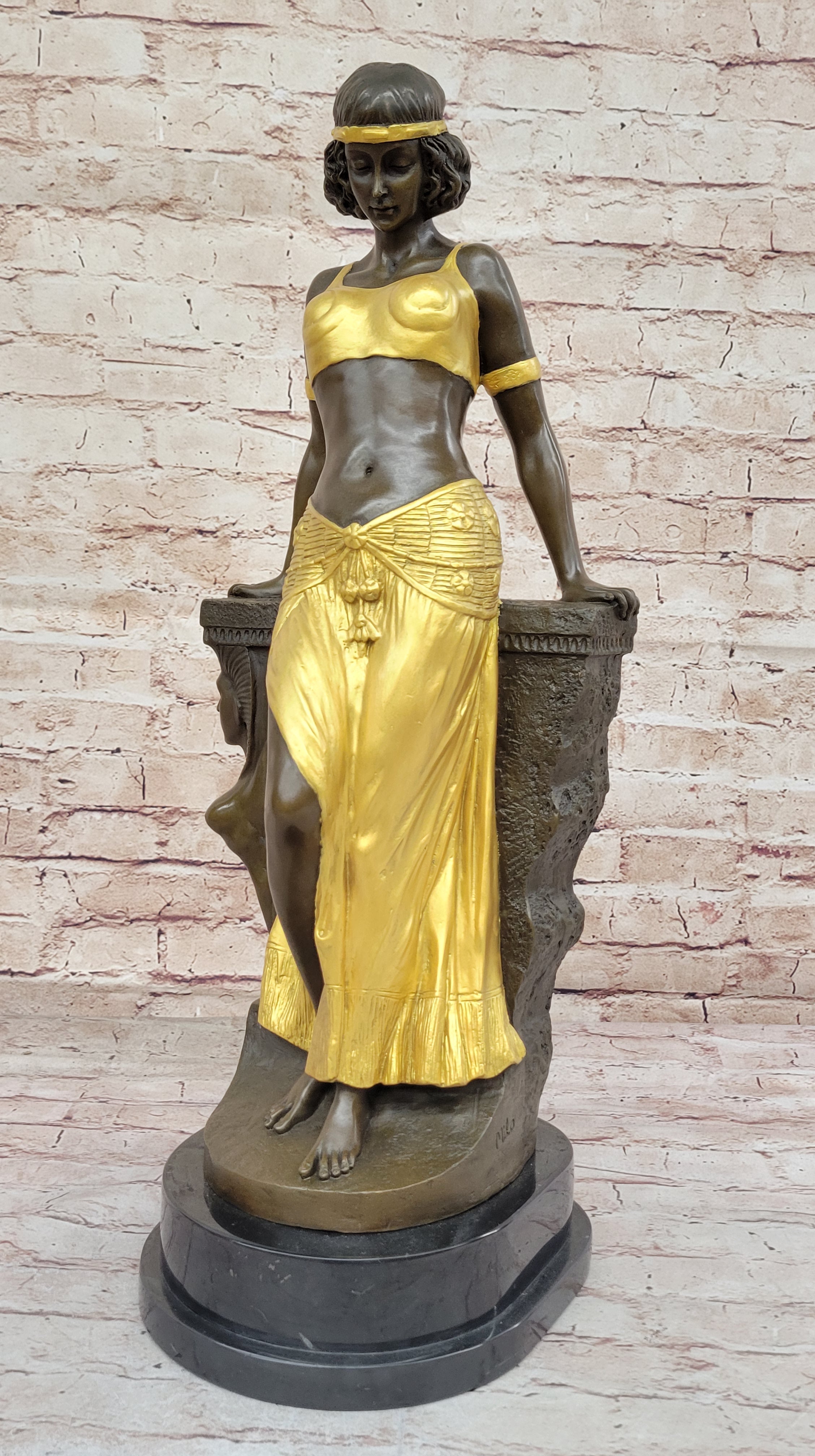 Art Deco Bronze Egyptian Girl Cleopatra Sculpture by Milo