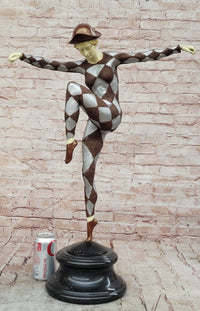 Dancing Harlequin Bronze Sculpture After Chiparus Unique Cold Paint Statue