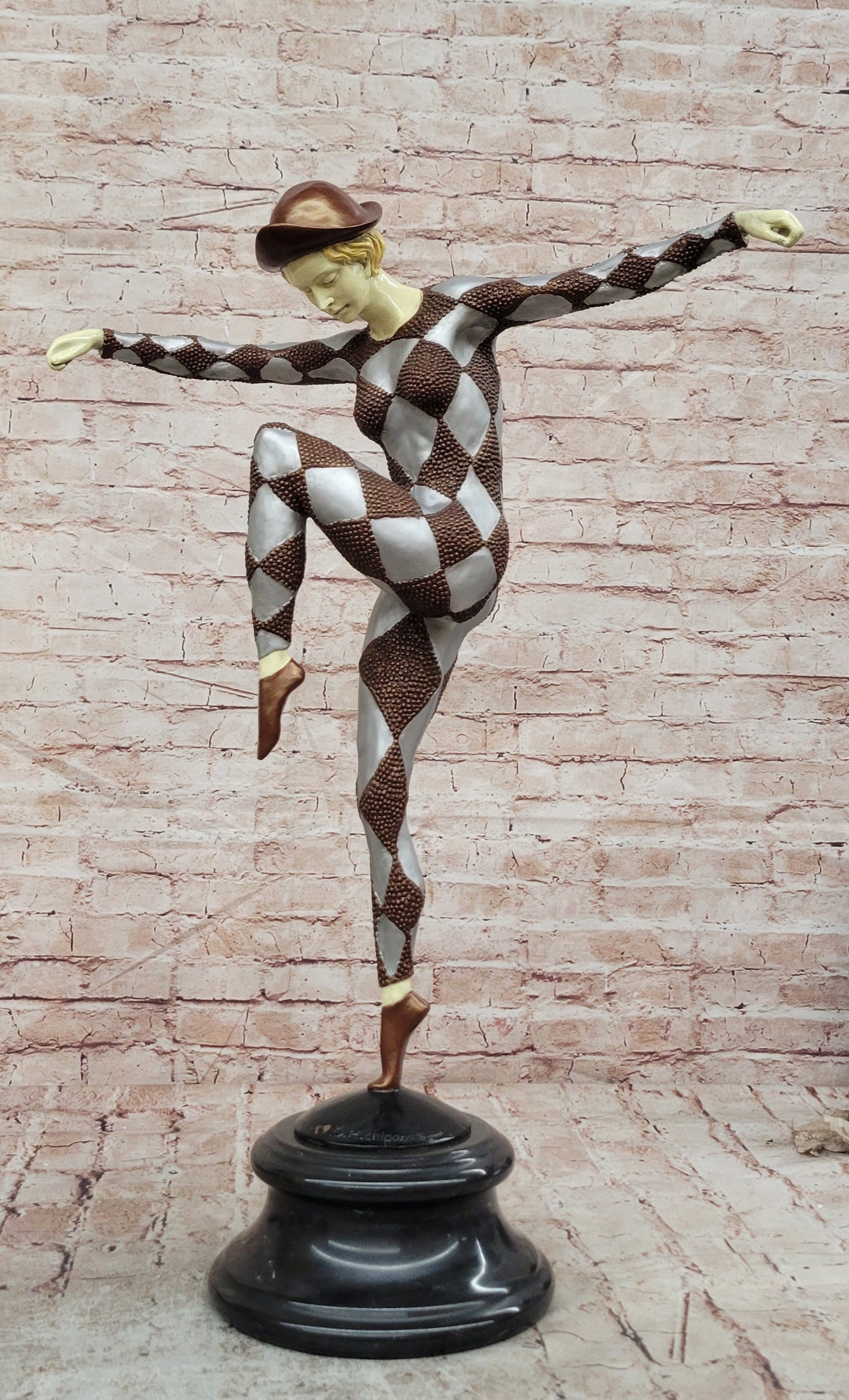 Dancing Harlequin Bronze Sculpture After Chiparus Unique Cold Paint Statue
