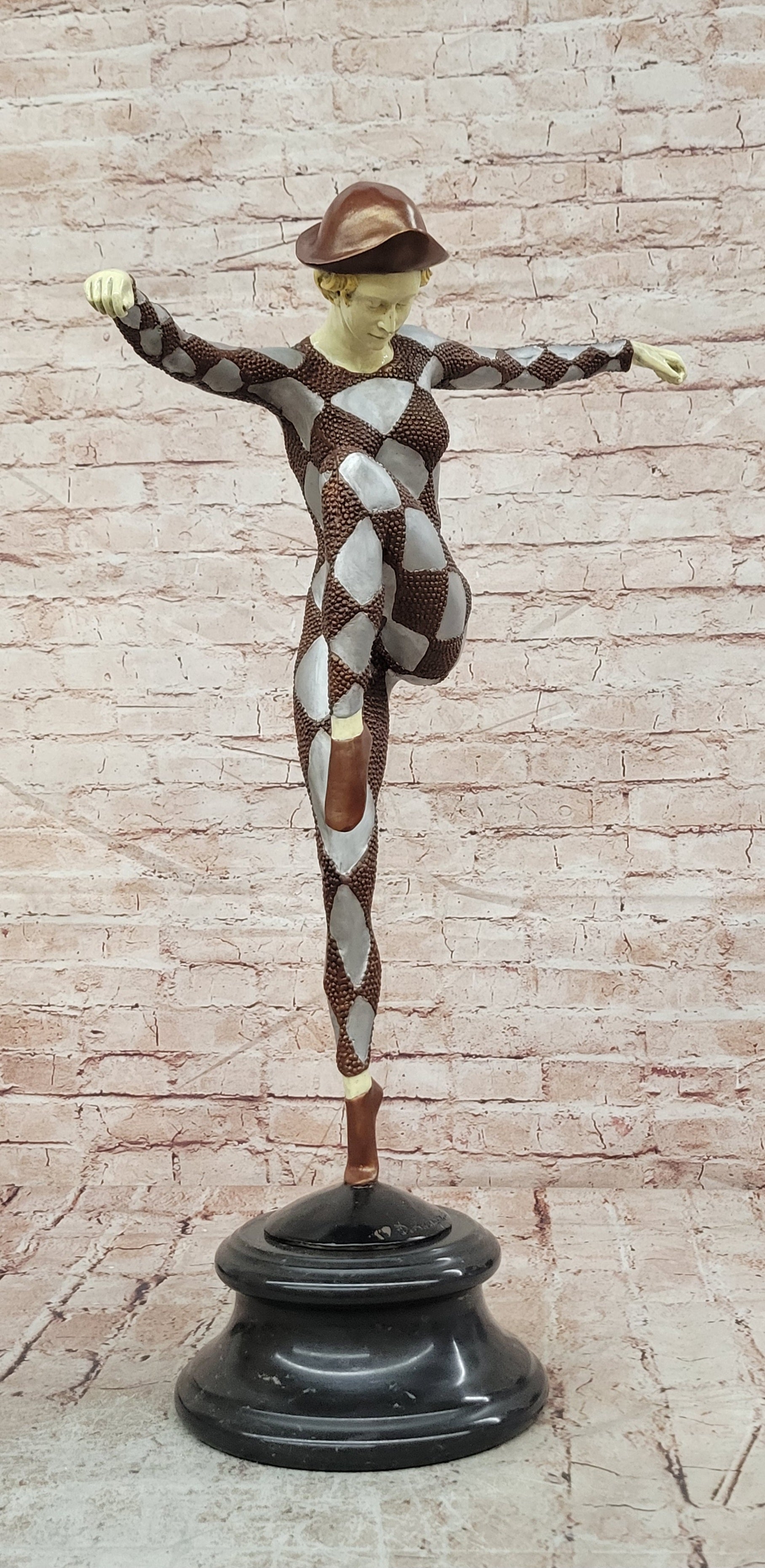 Dancing Harlequin Bronze Sculpture After Chiparus Unique Cold Paint Statue
