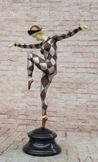 Dancing Harlequin Bronze Sculpture After Chiparus Unique Cold Paint Statue
