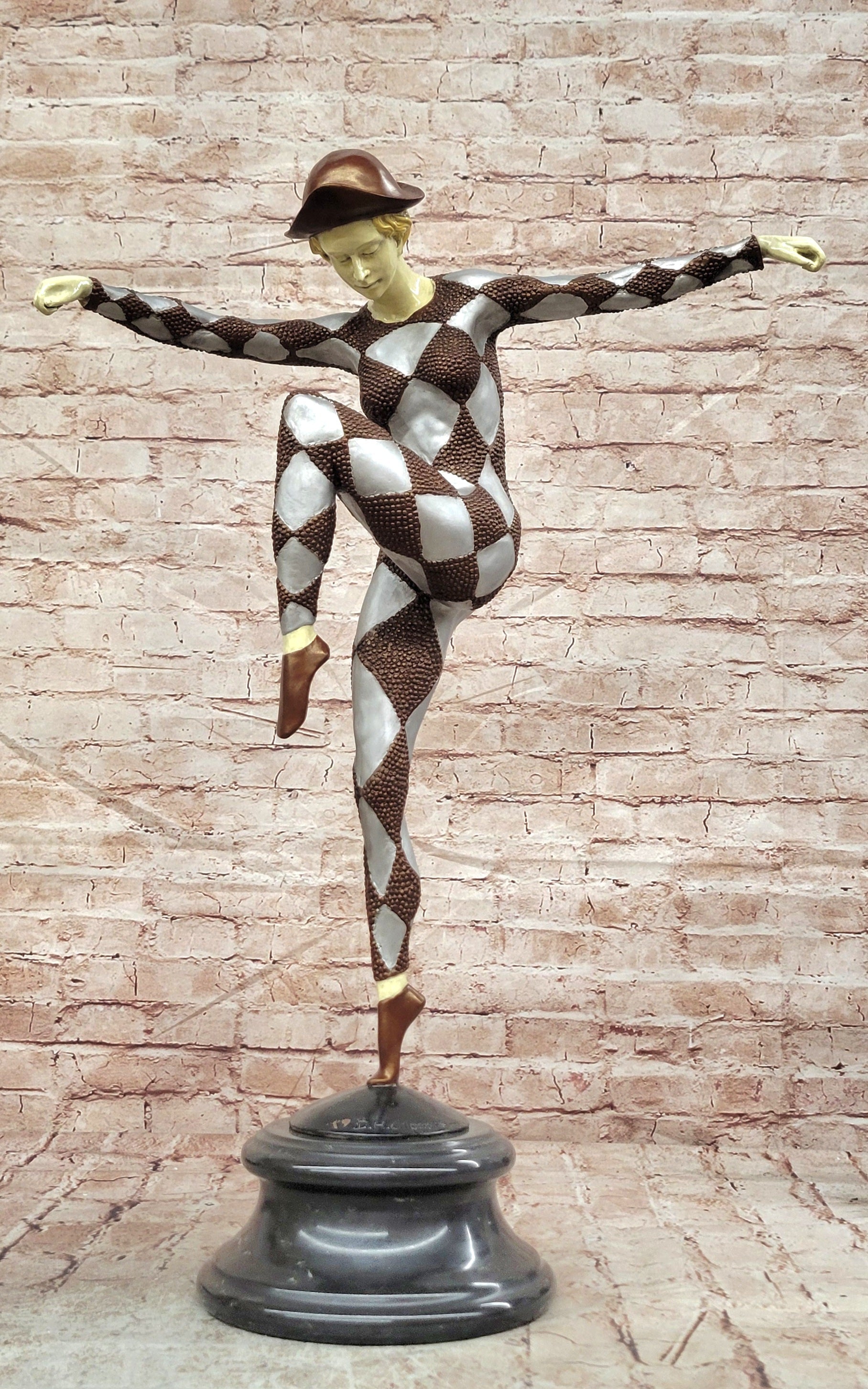 Dancing Harlequin Bronze Sculpture After Chiparus Unique Cold Paint Statue