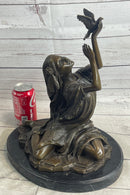 Native American Indian Young Girl w/ Bird - Bronze Sculpture