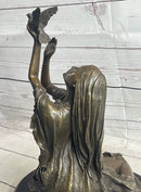 Native American Indian Young Girl w/ Bird - Bronze Sculpture