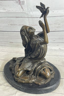 Native American Indian Young Girl w/ Bird - Bronze Sculpture