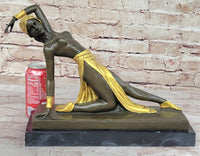 Chiparus Art Deco Topless Semi Nude Dancer in Gold Skirt Bronze Sculpture Statue