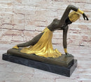 Chiparus Art Deco Topless Semi Nude Dancer in Gold Skirt Bronze Sculpture Statue