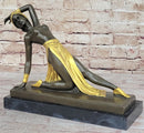 Chiparus Art Deco Topless Semi Nude Dancer in Gold Skirt Bronze Sculpture Statue