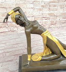 Chiparus Art Deco Topless Semi Nude Dancer in Gold Skirt Bronze Sculpture Statue