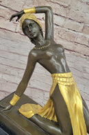 Chiparus Art Deco Topless Semi Nude Dancer in Gold Skirt Bronze Sculpture Statue