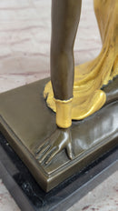 Chiparus Art Deco Topless Semi Nude Dancer in Gold Skirt Bronze Sculpture Statue