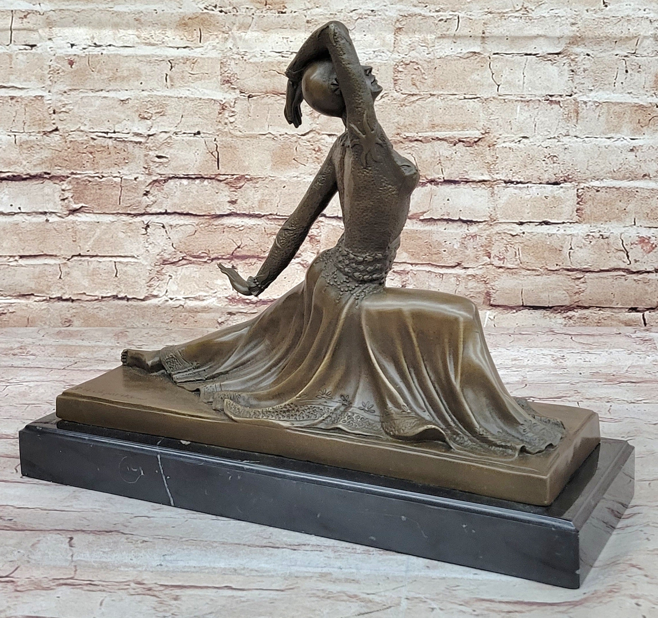 Art Deco Dancer Girl w/ Long Skirt - Bronze Sculpture by Chiparus