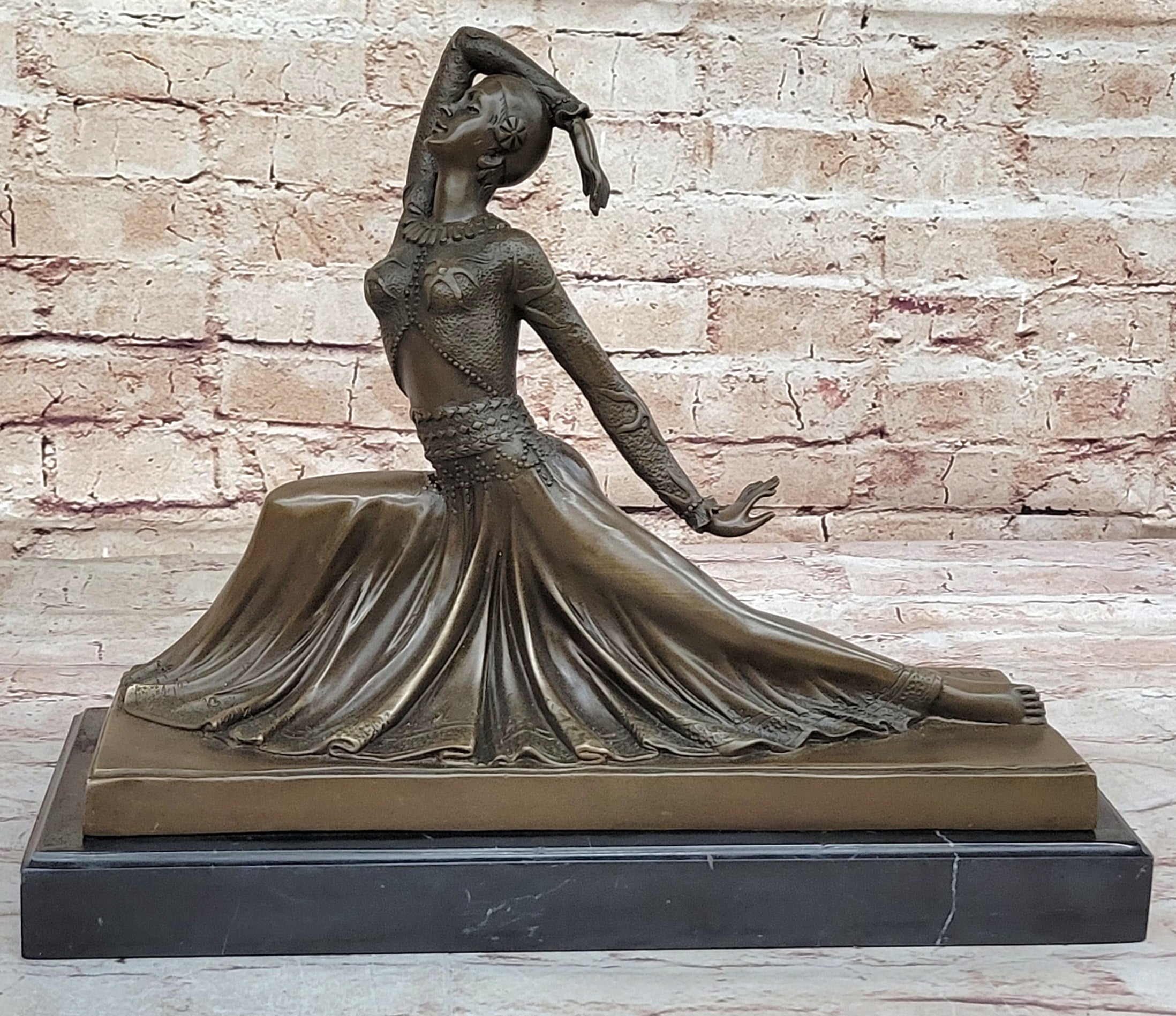 Art Deco Dancer Girl w/ Long Skirt - Bronze Sculpture by Chiparus