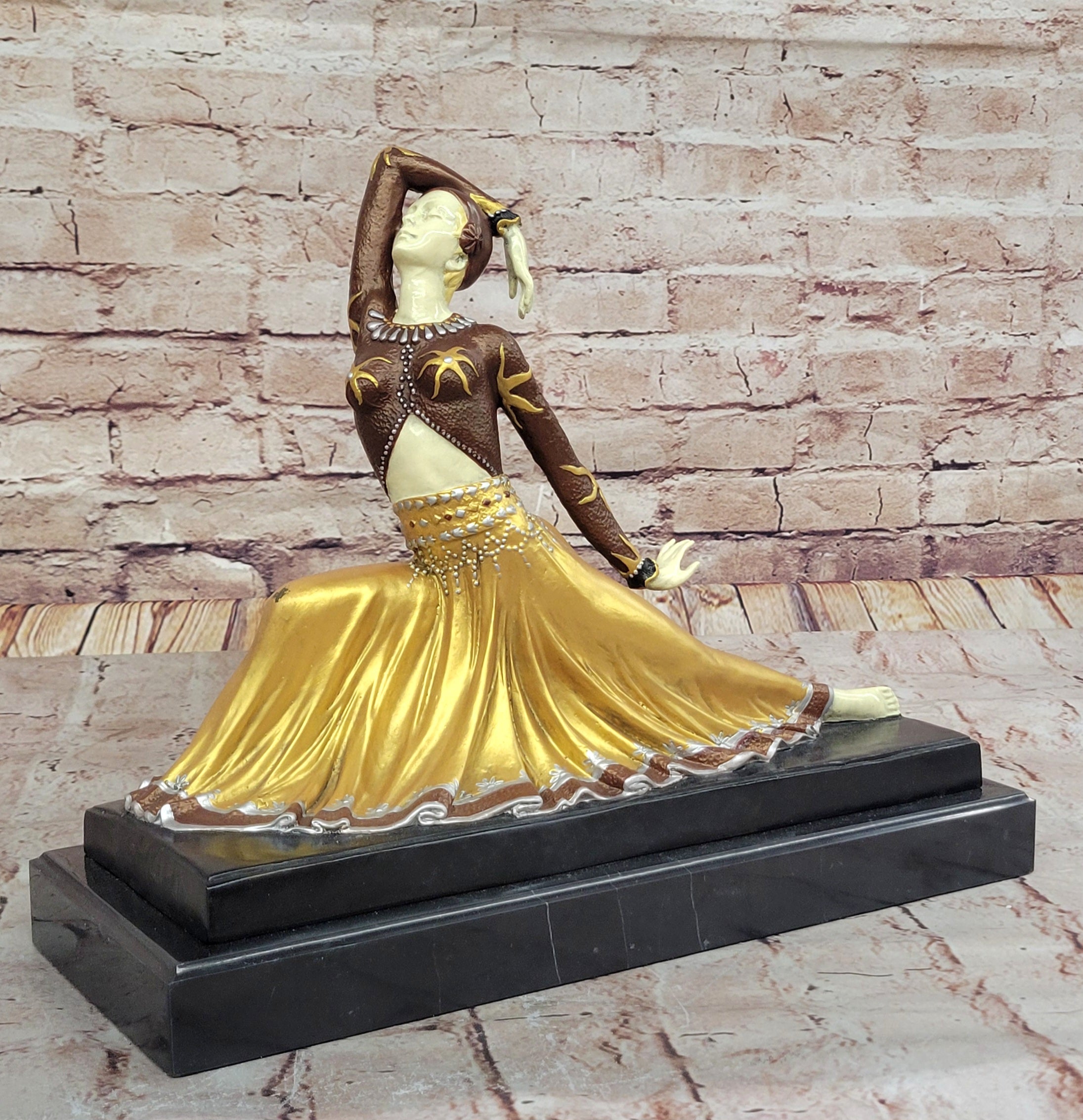 Chiparus Dancer in Long Skirt - Gold Patina Bronze