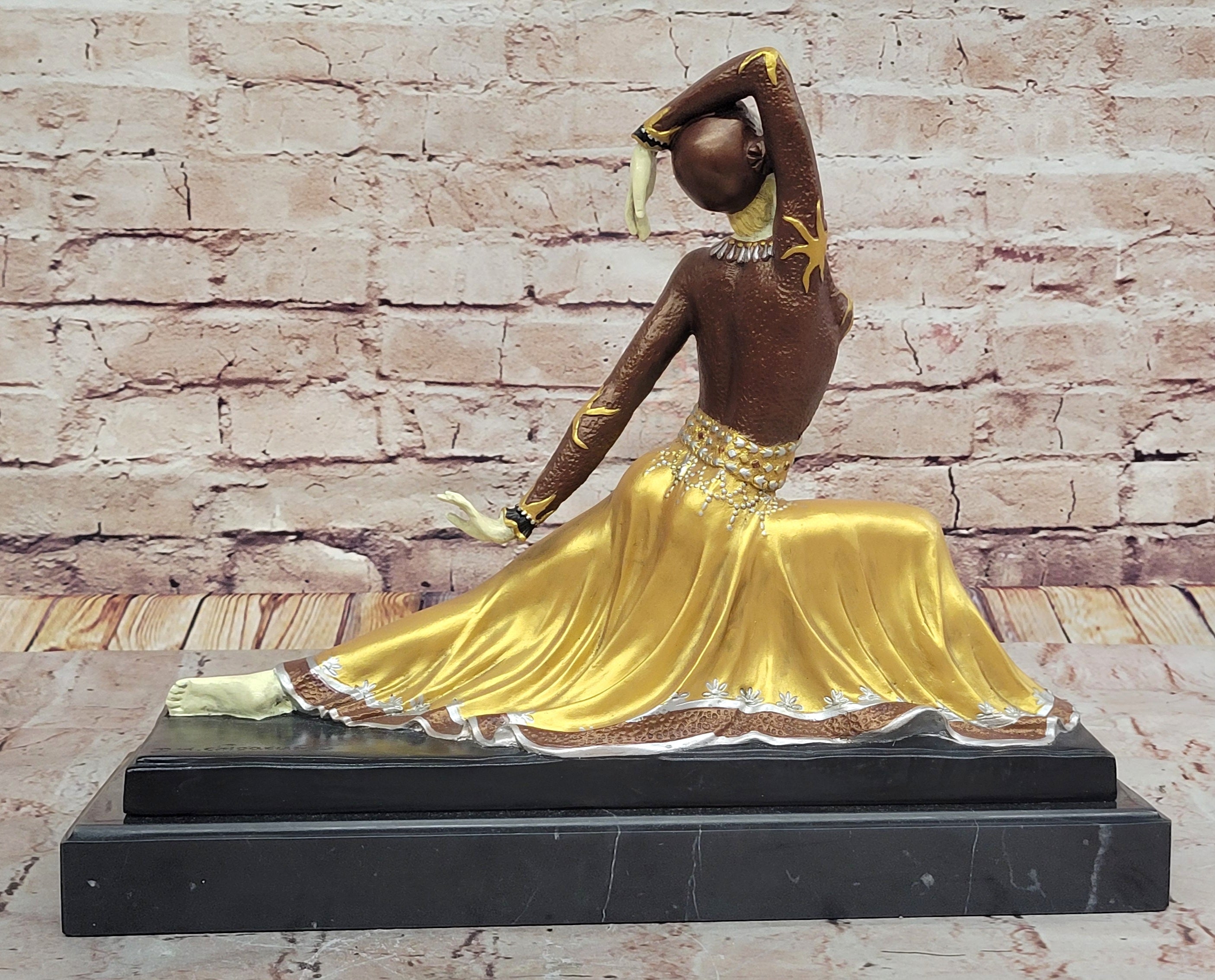 Chiparus Dancer in Long Skirt - Gold Patina Bronze