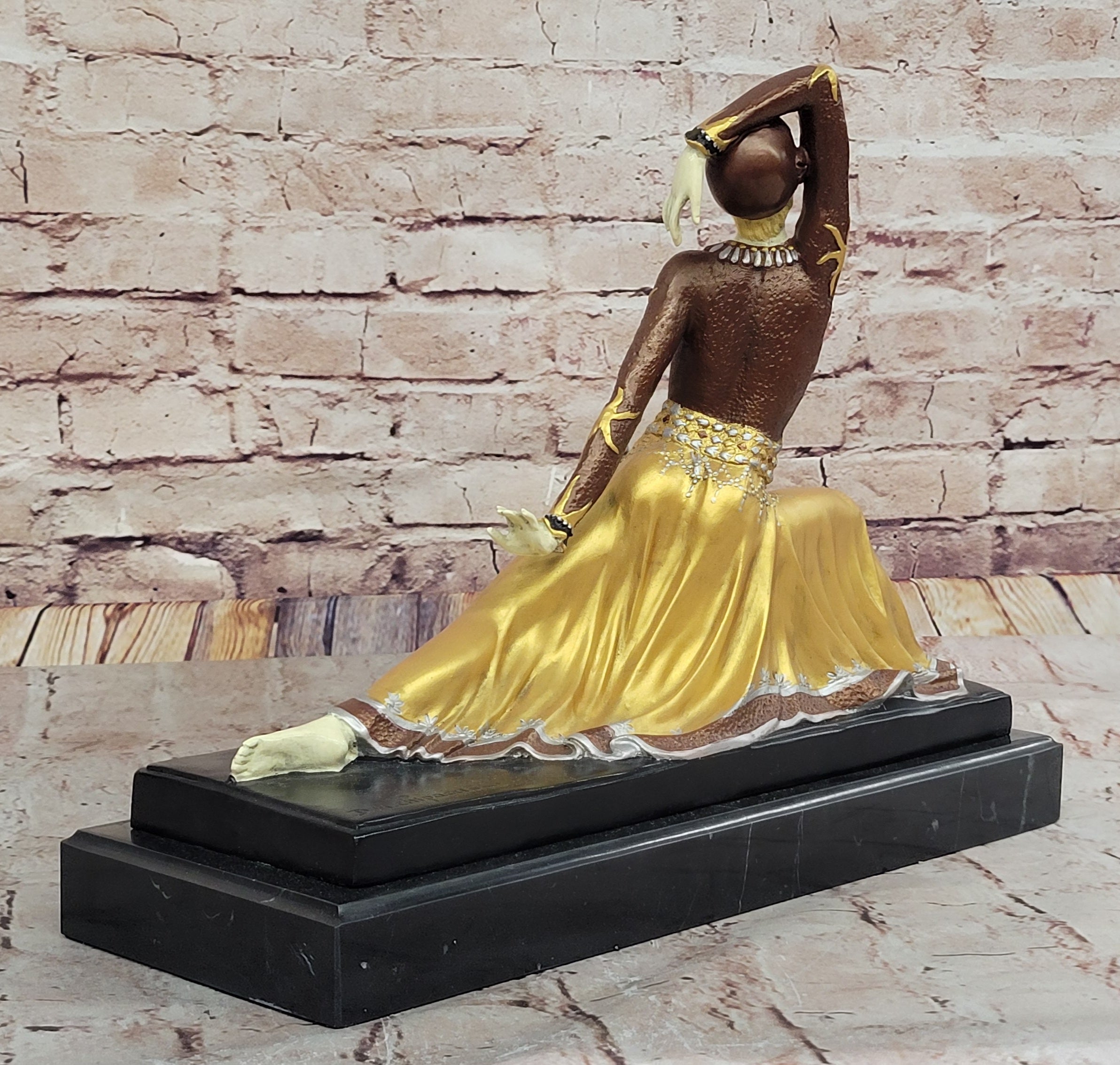 Chiparus Dancer in Long Skirt - Gold Patina Bronze
