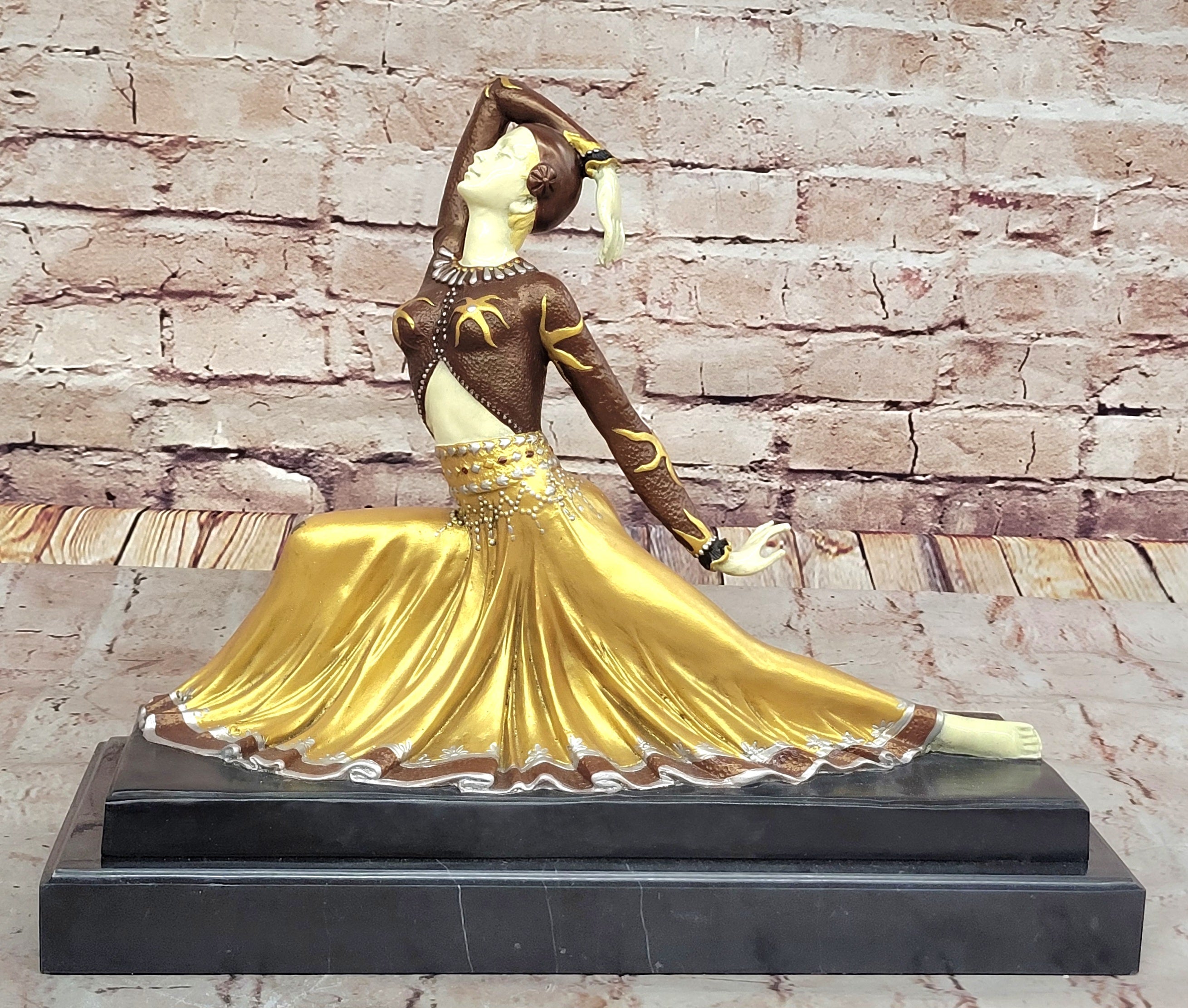 Chiparus Dancer in Long Skirt - Gold Patina Bronze