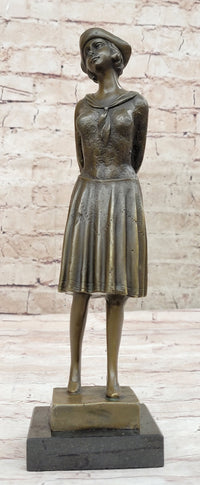 Art Deco Girl in Hat Bronze Sculpture 11.5" x 3.5"
