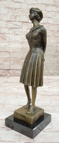 Art Deco Girl in Hat Bronze Sculpture 11.5" x 3.5"