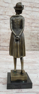 Art Deco Girl in Hat Bronze Sculpture 11.5" x 3.5"