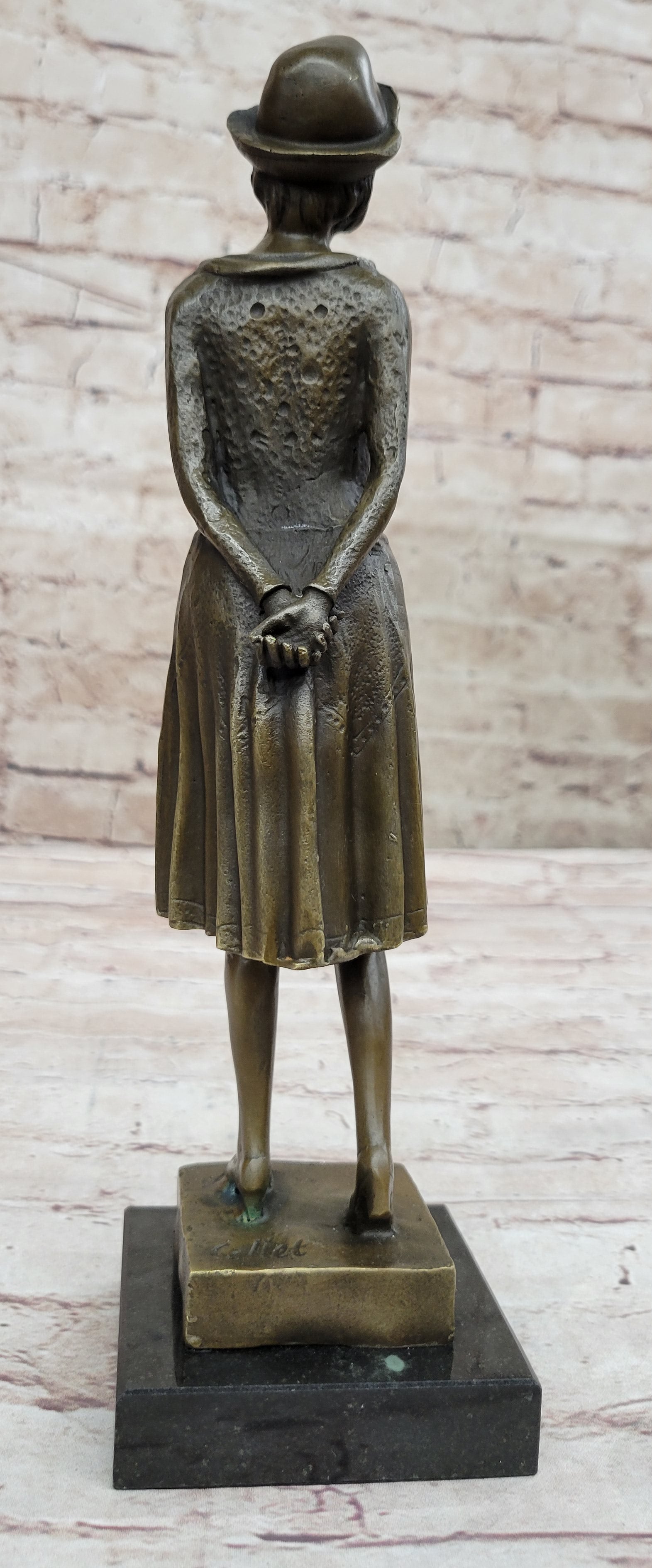 Art Deco Girl in Hat Bronze Sculpture 11.5" x 3.5"