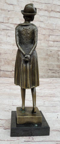Art Deco Girl in Hat Bronze Sculpture 11.5" x 3.5"