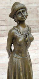 Art Deco Girl in Hat Bronze Sculpture 11.5" x 3.5"