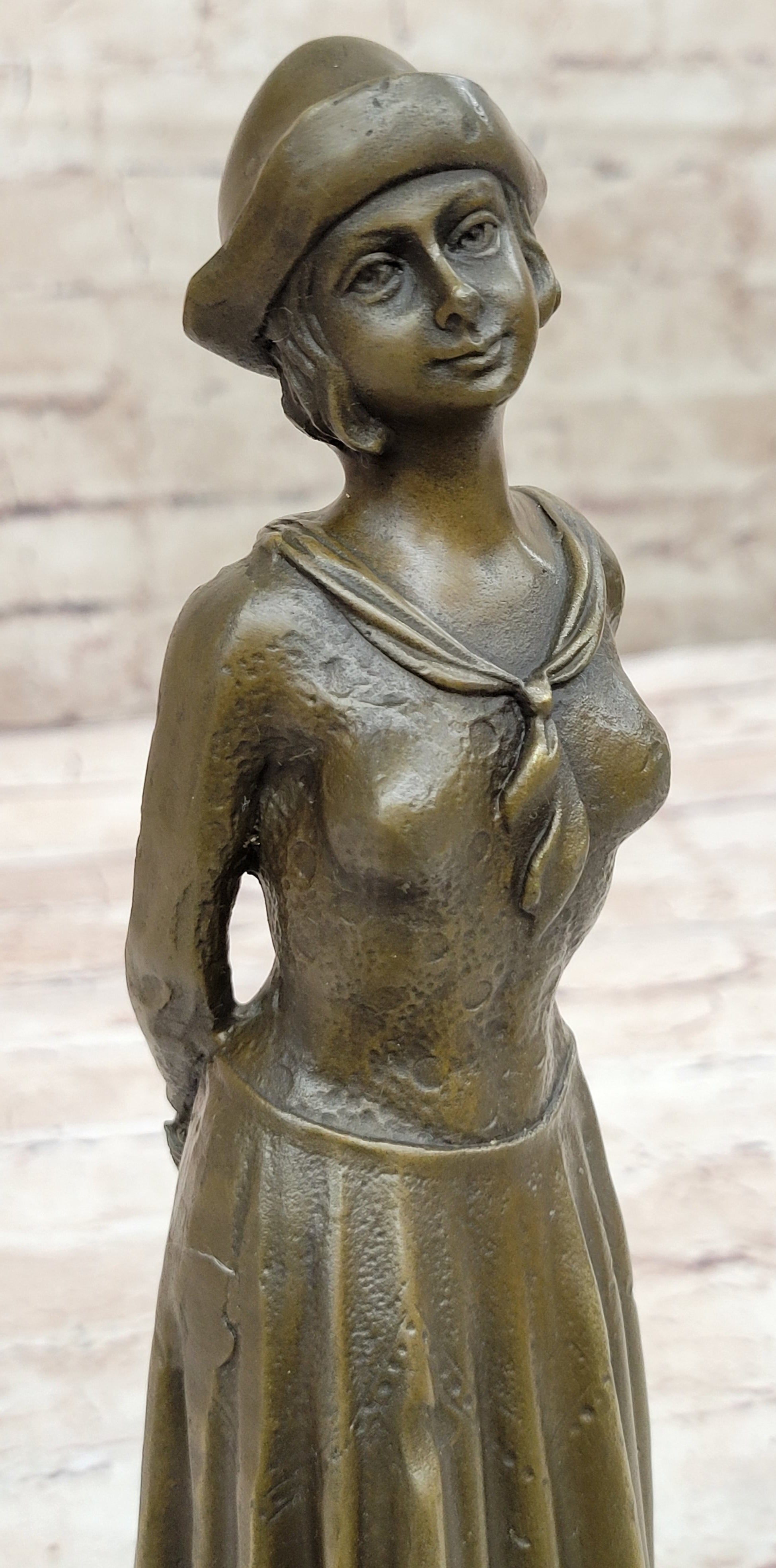 Art Deco Girl in Hat Bronze Sculpture 11.5" x 3.5"