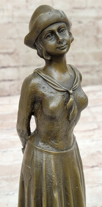 Art Deco Girl in Hat Bronze Sculpture 11.5" x 3.5"
